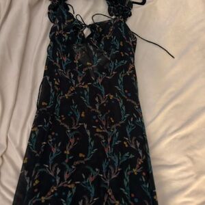 Floral Black Dress with Tie Straps